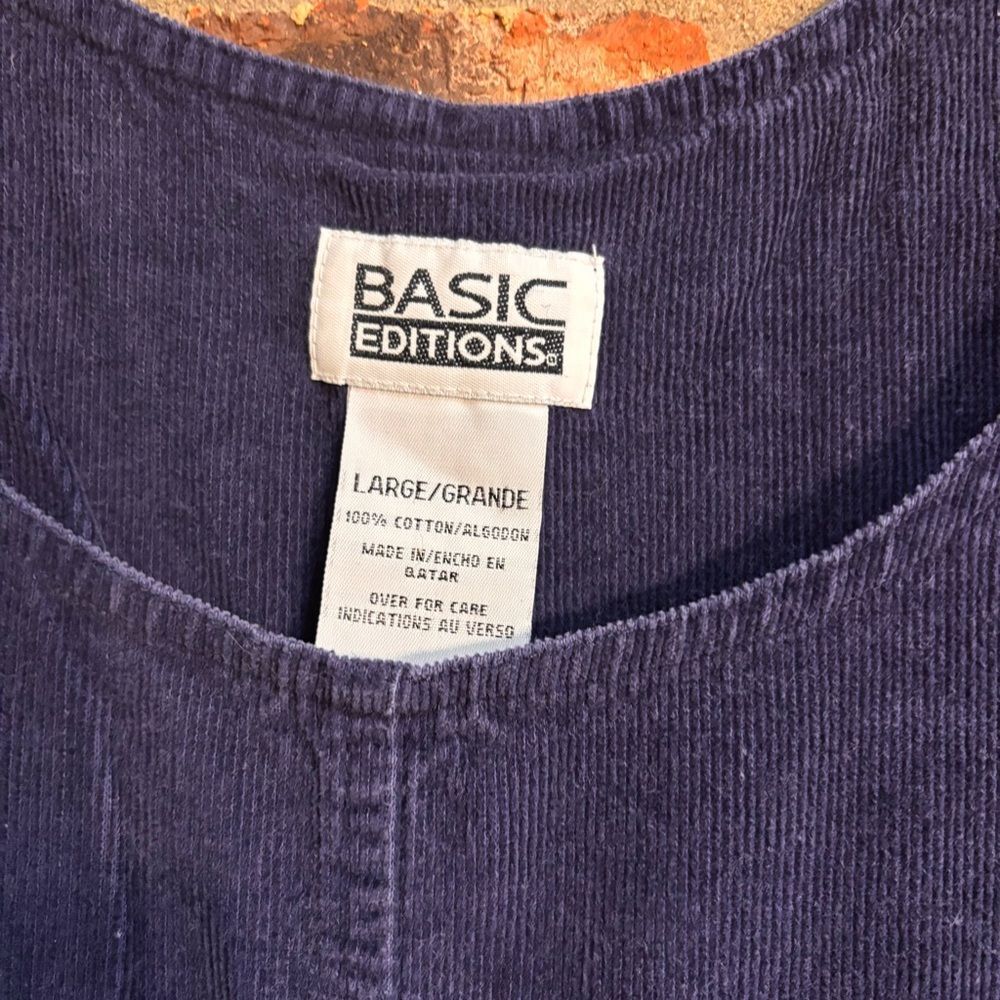 Basic Editions Womens vintage corduroy sleeveless shift midi dress blue L - Picture 2 of 5